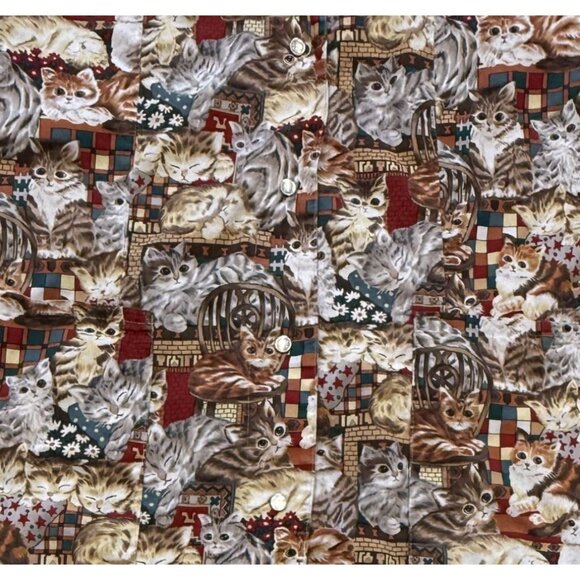 Pearl Healthwear Cat Print Scrub Top Medium Cotton Pearl Snap Made In USA - Picture 3 of 6